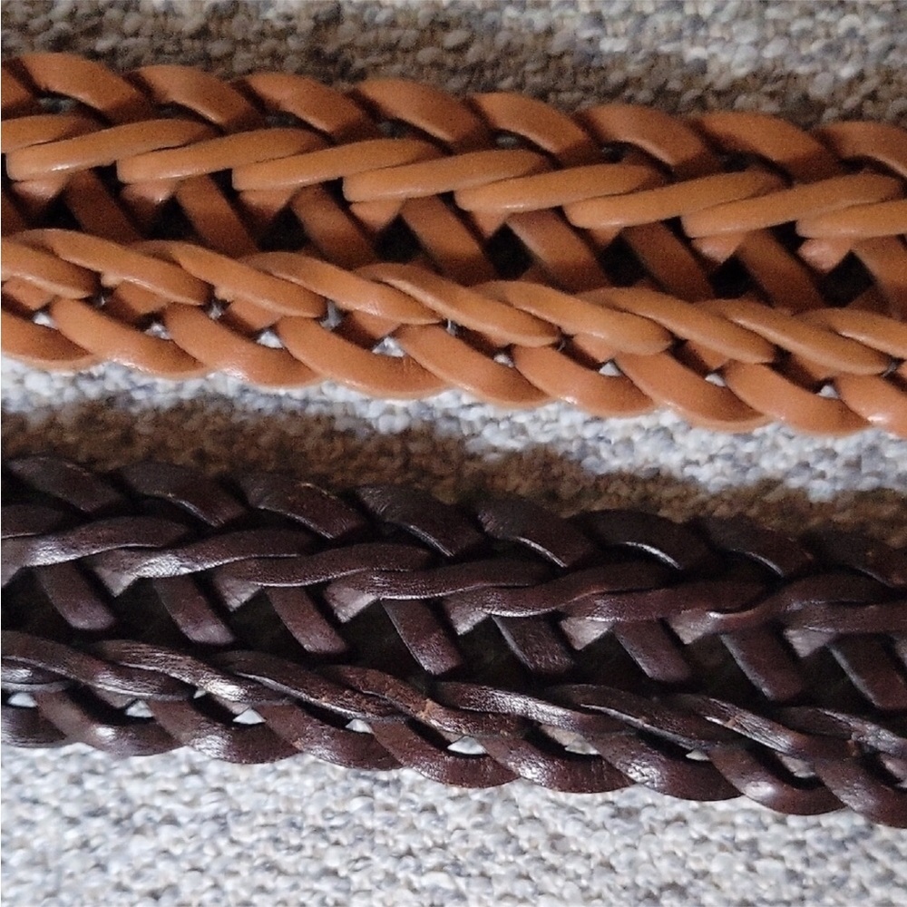 L.C.I.Women’s Braided Vintage Leather Belt Set - Brown and Tan - Picture 9 of 9